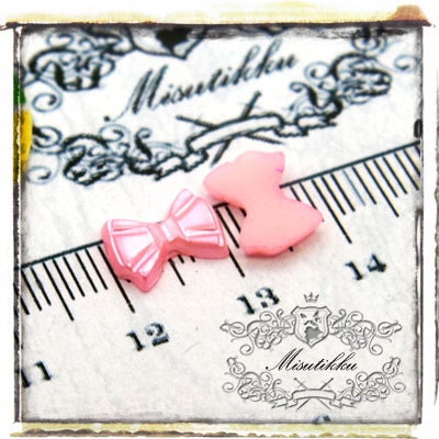 5 PCS X 10mm Small Pink Pearlized Bow Cabochon Resin Flat back  -Deco Art / Scrap booking / Nail Art / Jewelry Craft Supplies (GM.BW04P)