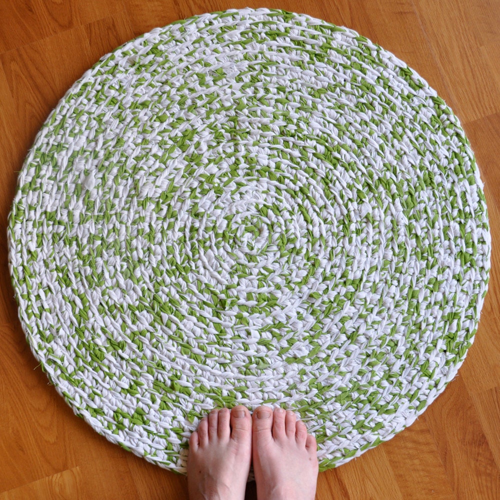 Cotton Crochet Rug Granny Smith Apple Green and White Flecks