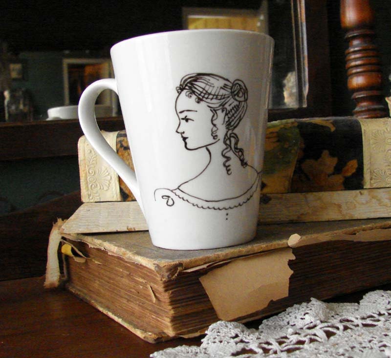 Hand Painted Lizzie Bennet Jane Austen Mug