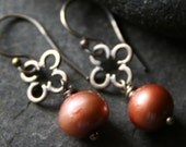 Coppery brown Pearl Sterling Silver Quatrefoil dangle earrings - HARMONY
