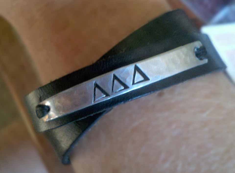 Hand Stamped Sorority/Fraternity Leather Double Wrap Cuff By Inspired Jewelry Designs