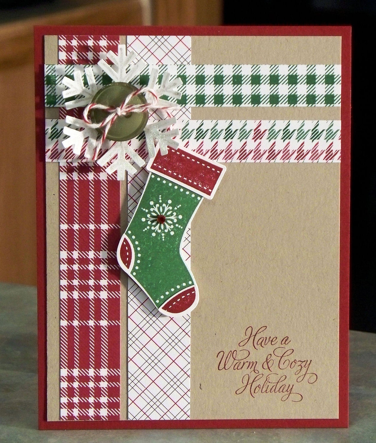 Christmas Stocking Card using Stampin Up Frostwood Lodge