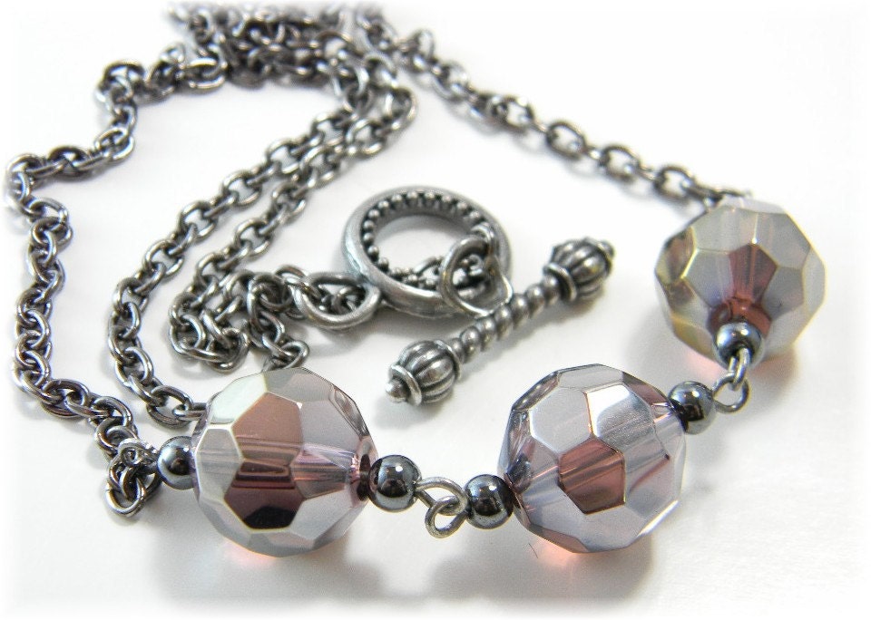 Black Amethyst Necklace Firepolished Czech Glass Beads
