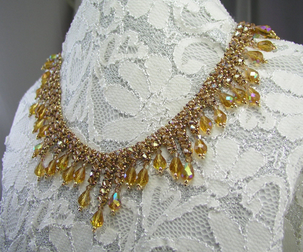 Necklace, Victorian Lace, Swarovski Sparkle Topaz and Gold