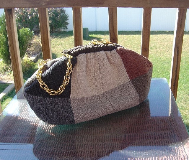 Closet REstyle REcycle REpurpose Men's Knit Sweater Made Into Ladies Handbag with Hinge Closure