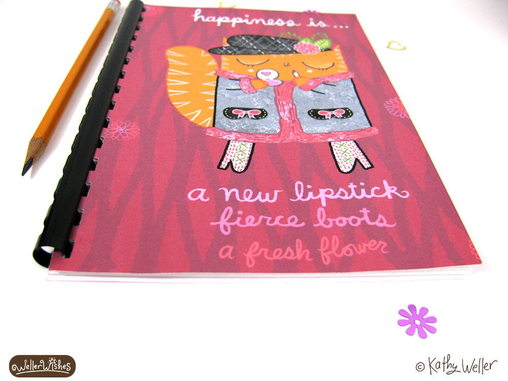 Happiness Is A Secret Hidden Message On The Inside Back Cover of your Cute Kitty Cat Journal Notebook by Kathy Weller WellerWishes