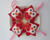 Christmas Ornaments, Set of 4 Red Christmas felt Owls, ecofriendly Christmas Ornaments - FREE SHIPPING
