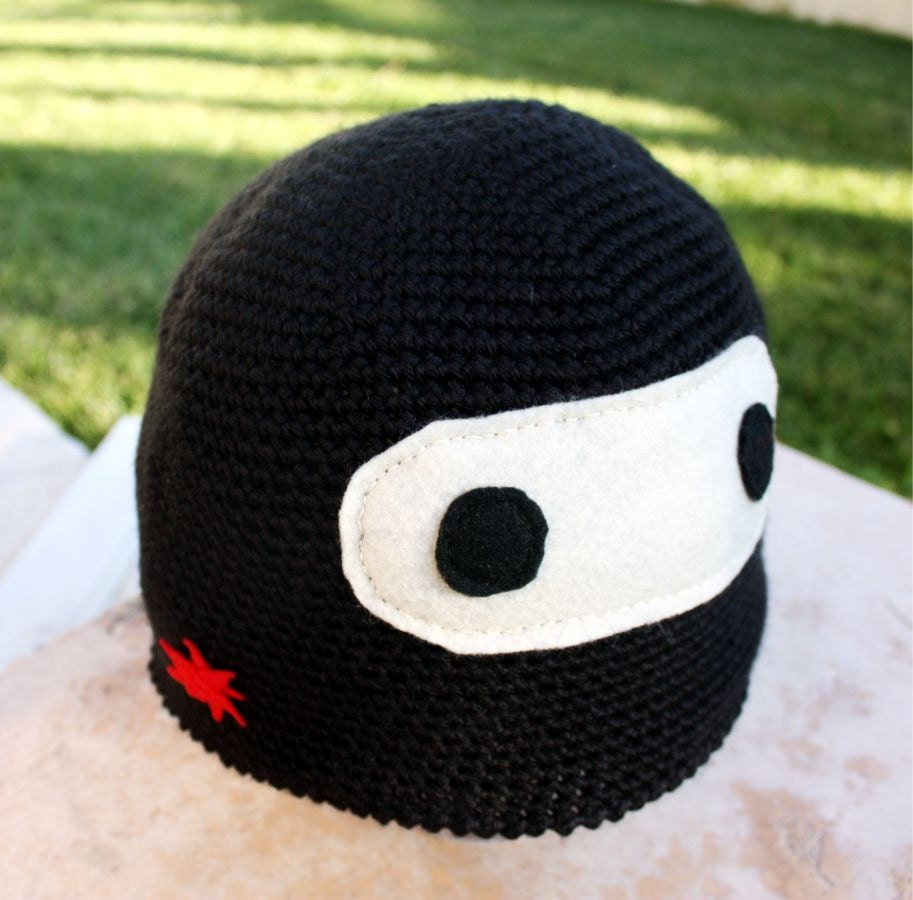 Ninja Hat with Star : Awesomely Cool Japanese -ish Handmade Crochet Beanie Hat - Kawaii
