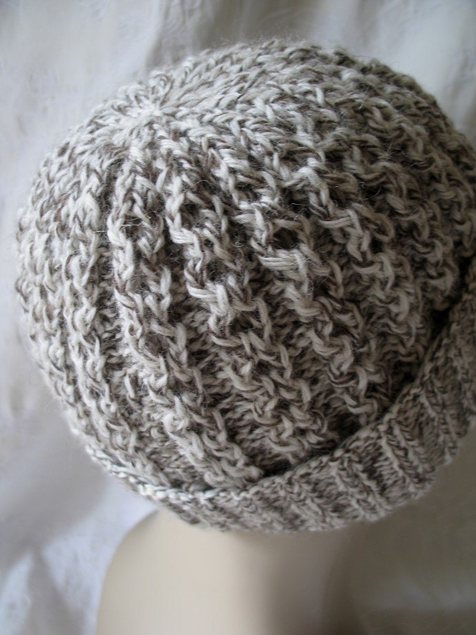 Cabled and Ribbed Knit Hat in Rustic Light Brown - Adult Large