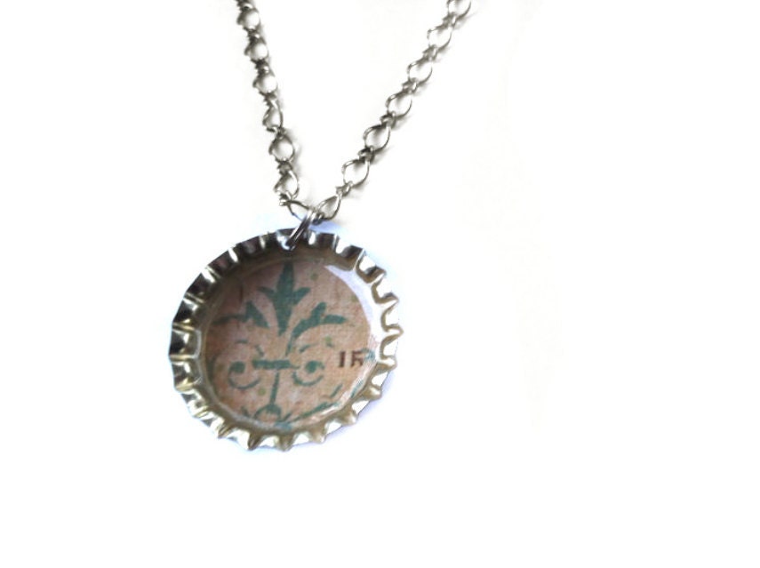 Pale Teal Fleur-de-lis Necklace, Resin Pendant