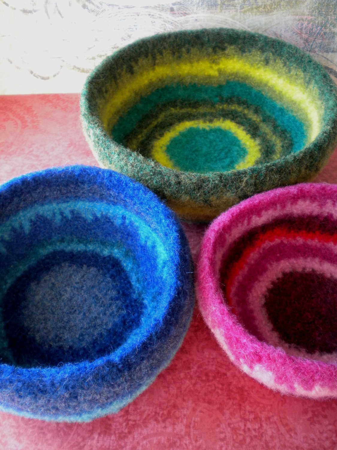 Bright Stripes  Felted Whatnot Bowls - Set of  3