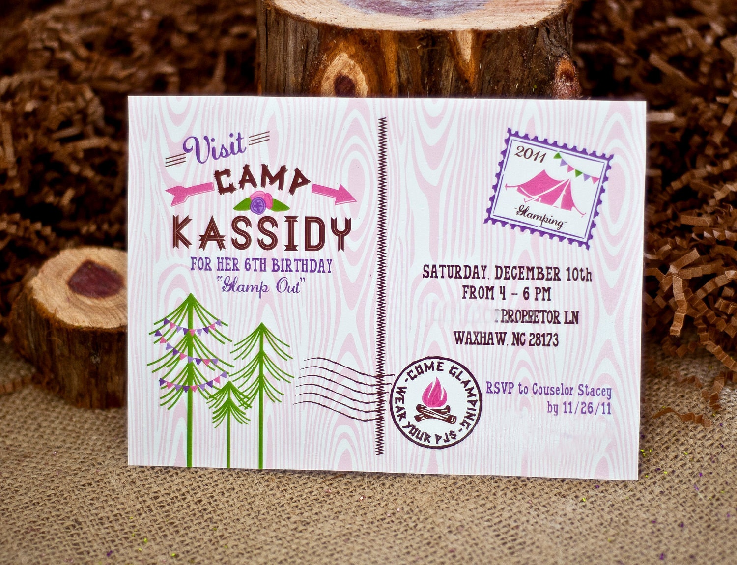 GLAM CAMPING Party Invitation - Girl Camping Birthday Party Invitation - Customized Printable Camp Out Invitation