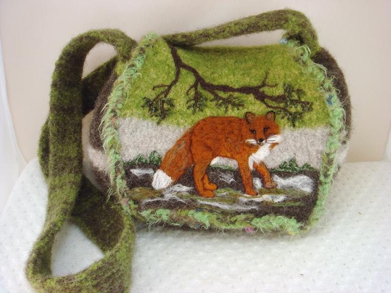 Felted Purse Handbag: Fox Brown, Green