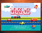 Transportation Birthday Party Invitation - Train invite - car invitations dump truck rocket  (DIY Printable Digital File OR Printed cards)