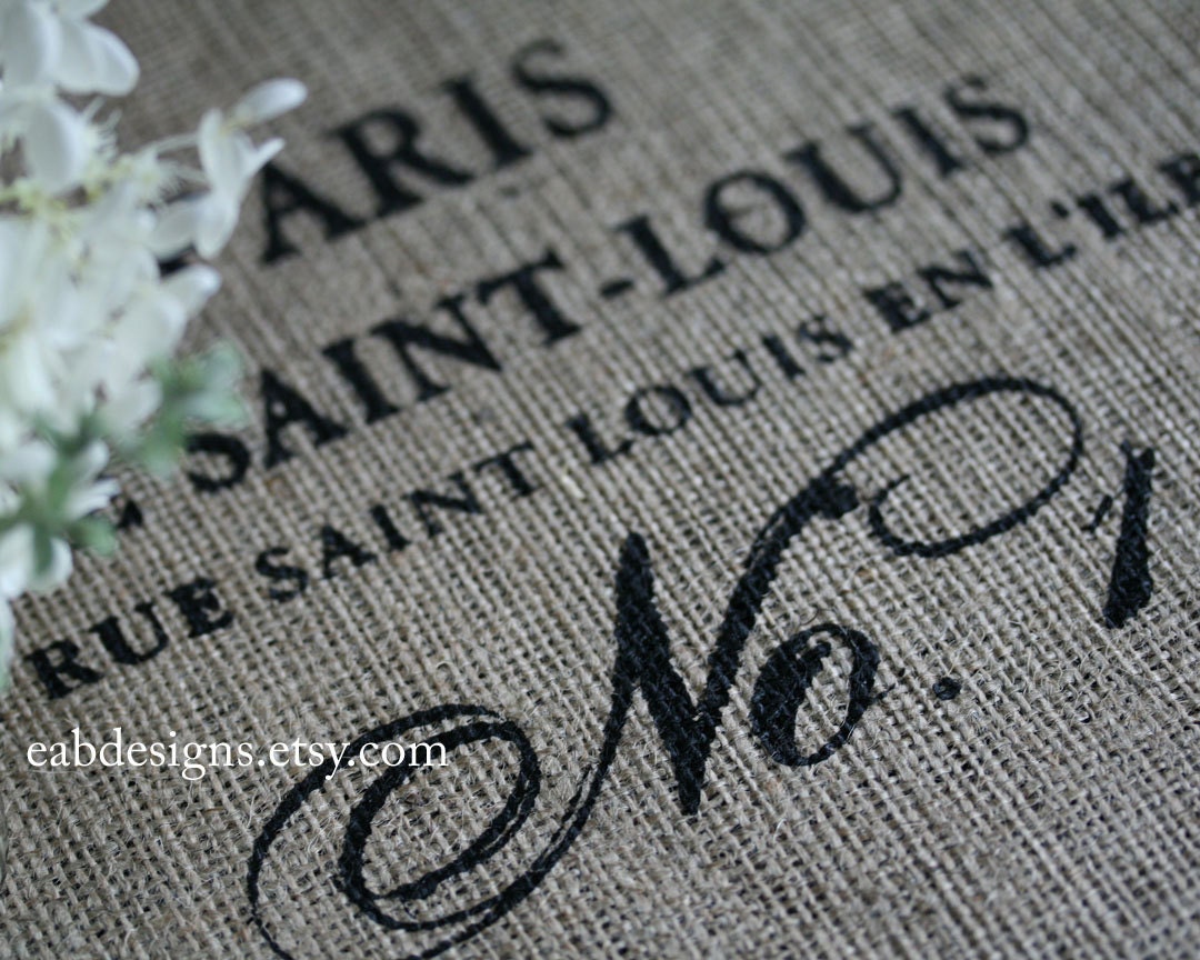 Burlap Table Runner w/ Paris Screen Print Design