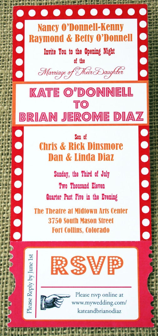 Theater, Movie, Broadway Wedding Invitation Ticket, Vintage and Modern: SAMPLE