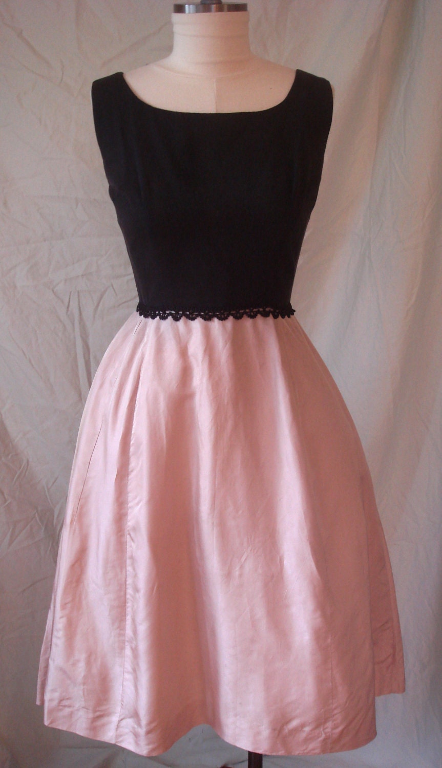 Vintage 50's Pink and Black Cocktail Dress