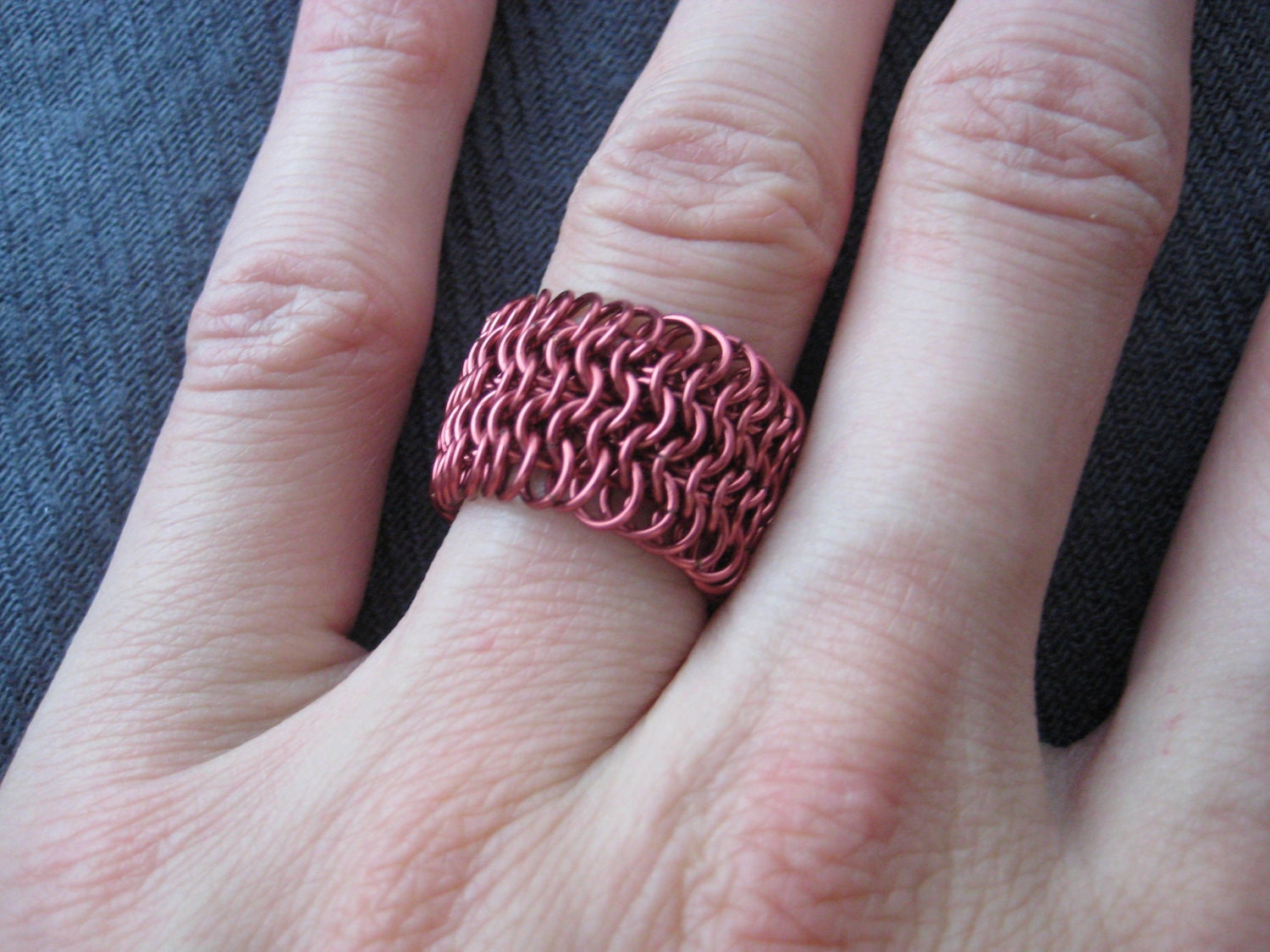 Wide Red Mesh Ring