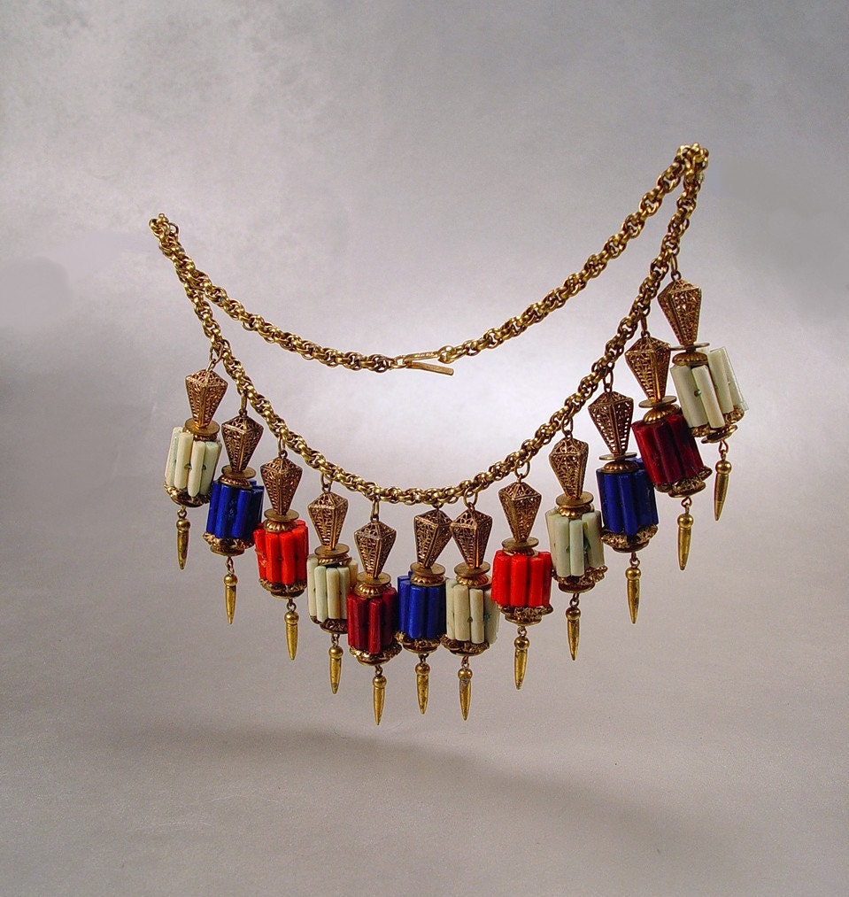 Vintage Miriam Haskell Statement Fringe Charm Necklace Huge Designer Piece