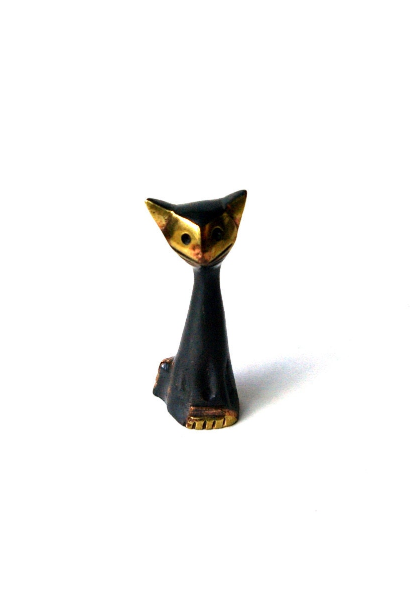 Modernist Austrian Brass Cat Figurine - Bosse and Hagenauer Era