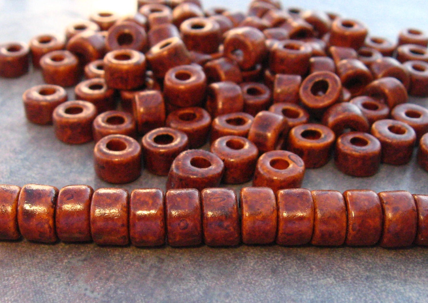 25 Mykonos Greek Ceramic Beads 6x6mm Mini Tubes - Wood