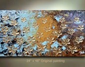 ORIGINAL Flower Painting Abstract Landscape Artwork Flowerscape Heavy Textured 48x24 Modern Contemporary art Made to Order by OTO