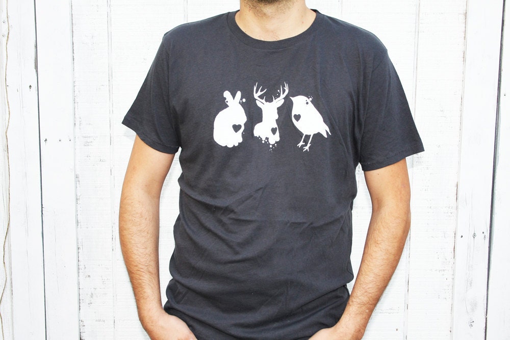 Animal Print Shirt - Bird, Deer and Rabbit - Available in Small, Medium, Large, Extra Large and 2XL