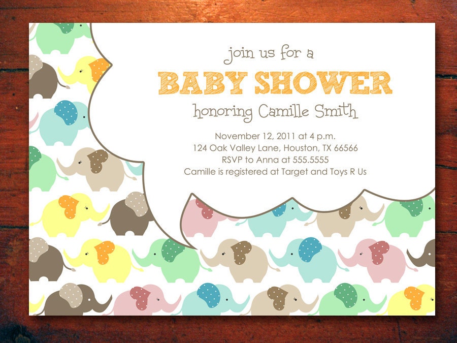 Elephant Baby Shower or Birthday Party Invitations - baby Boy Invites - gender neutral (DIY Printable Digital File OR Printed Cards)