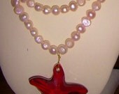 Swarovski Red Starfish in Pink Pearls with a 14k Gold Clasp