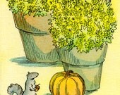 Original ACEO Painting -- Squirrels and mums