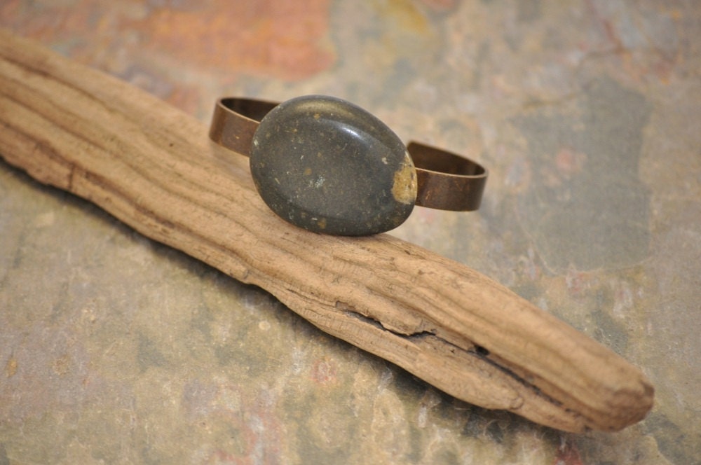 Cuff Bracelet with a Tumbled Beach Stone - The Tip of the Iceberg