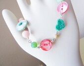 Vintage Button Jewelry, Favorite Shabby Pretties Bracelet in Pink Mint Green Pearl