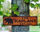 Bear Cabin Sign Decor Personalized Family Name Custom Rustic Wooden
