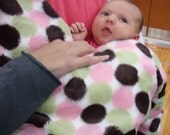 Deluxe Minky baby or toddler blanket, super plush mod dot minky with white satin border, 30x30inch