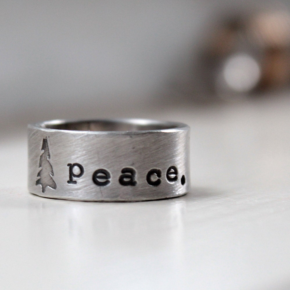 Christmas Tree Peace Ring of Sterling Silver
