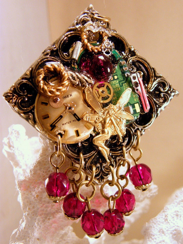 Steampunk Chandelier Victorian Style Watch Face Fairy Brooch