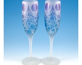 Champagne Flutes - Bubbling Arrows - Purple and Blue - Limited Edition Painted Glassware