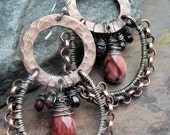 Gypsy Skirts, Copper, Sterling Silver, Mookite, and Garnet earrings, ThePurpleLilyDesigns