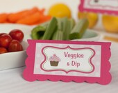 Cupcake Birthday Party - Cupcake Theme Food Tents - Menu Cards - Place Cards -  Cupcake Birthday Party Decorations in Hot Pink & Green (6)