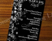 Any Color Custom New Years Eve Party Printable Invite Invitation Winter Black White Lights Countdown