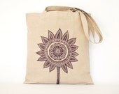 Purple Fan Motif Tote in Linen