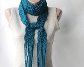 Teal crochet scarf Wool blend long scarf Deep teal Winter accesories Gift for mothers day - violasboutique