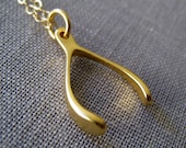 Gold Wishbone charm necklace, lucky charm, good luck, 14k gold filled jewelry
