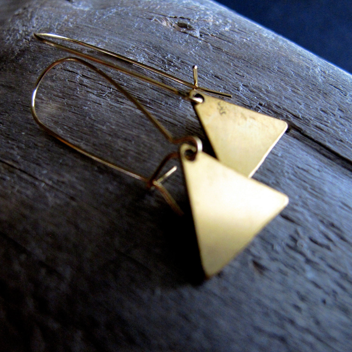 Equilateral...Brass Triangle Earrings with 14K Gold Filled Earwires