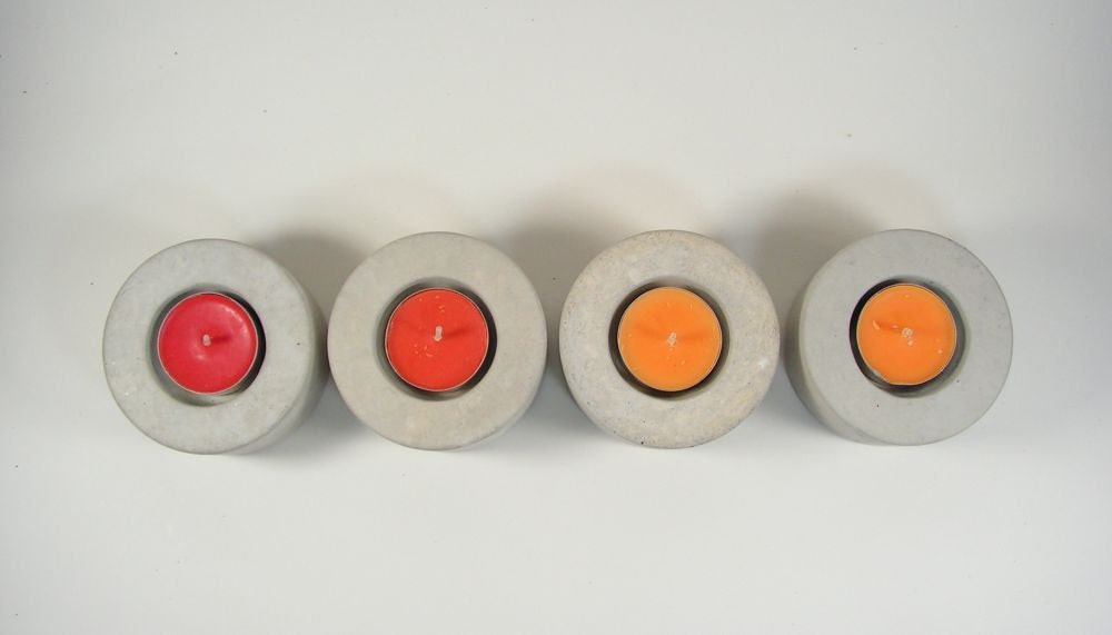 No.2 Round Concrete Tea Light Candle Holder - set of 4 - light grey