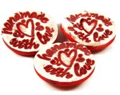 Ceramic Buttons w Heart - Stamped Handmade With Love - Porcelain Clay Pottery