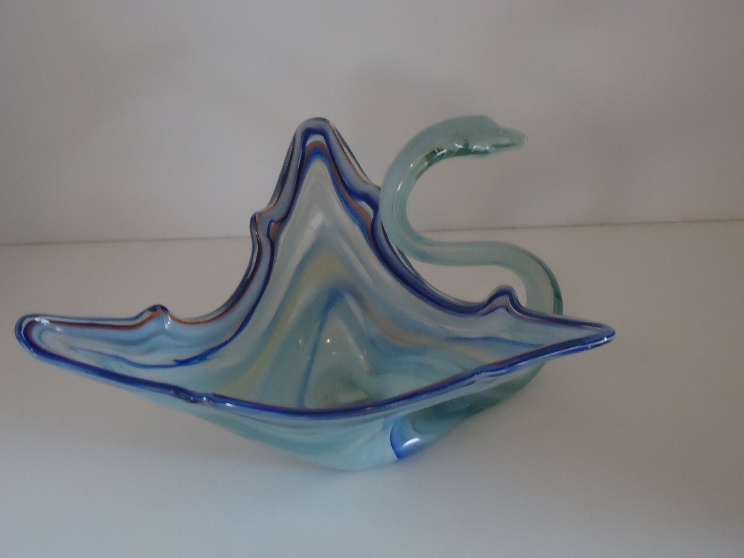 Art Glass Swan with Blue, Green, and White Swirls