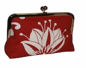 Floral bloom - White flower on red cotton fabric clutch purse bag, floral, bridal, wedding - BlackGipsy