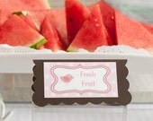 Birdie Theme Menu Cards - Food Tents -  Place Cards - Food Signs - Birthday Party Decorations in Pink & Brown (6)
