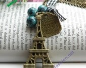 Pretty retro copper bronze eiffel tower necklace pendant jewelry vintage style
